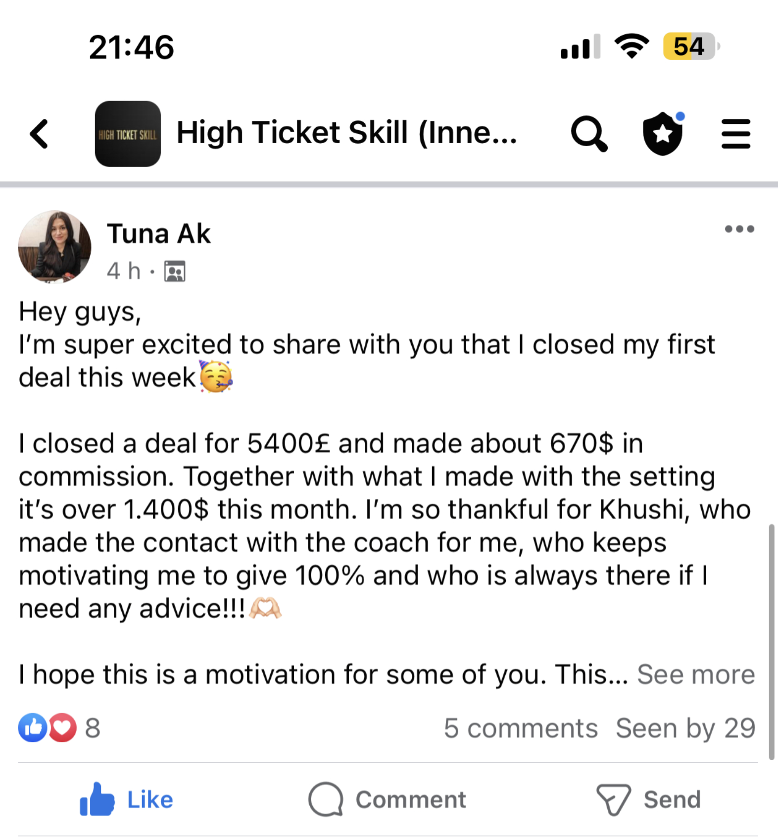 Student Tuna closed her first deal in her first week