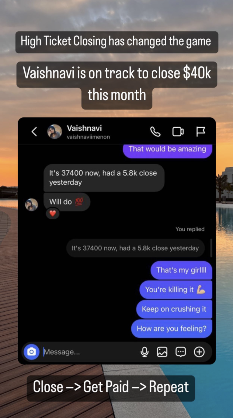 Student Vaishnavi on track to close $40k in a month